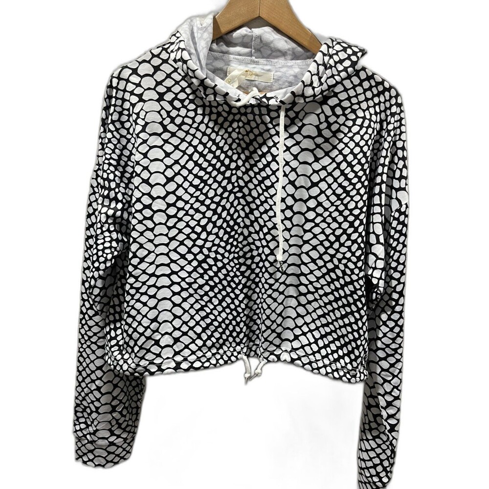 Club La Moda Hoodie Crop Top Sweatshirt Cover Up Snakeskin Black White XL NWT